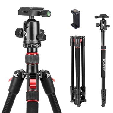 Imagem de Tripé de 178 cm, tripé leve de câmera de alumínio para DSLR, tripé de fotografia com cabeça de bola de 360 graus, placa de liberação rápida de 1/4" de até 18 libras