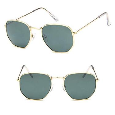 Imagem de Óculos de sol feminino quadrado retrô hexagonal espelho de metal vintage UV400, 3, tamanho único