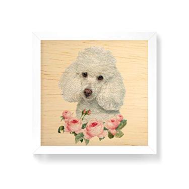 Imagem de Arte Maníacos Quadro decorativo com moldura caixa branca em Madeira - Poodle Flores - 30x30cm