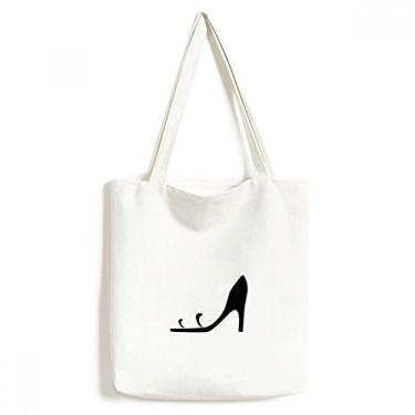 Imagem de Bolsa de lona preta com desenho simples e salto alto bolsa de compras casual