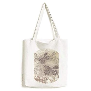 Imagem de Bolsa de lona elegante vintage cinza borboleta papel de parede bolsa de compras casual bolsa de compras