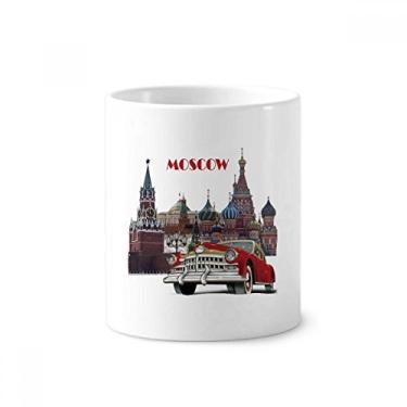 Imagem de Porta-canetas de escova de dentes com ilustração de Moscow da Red Classic Cars Caneca com suporte de cerâmica