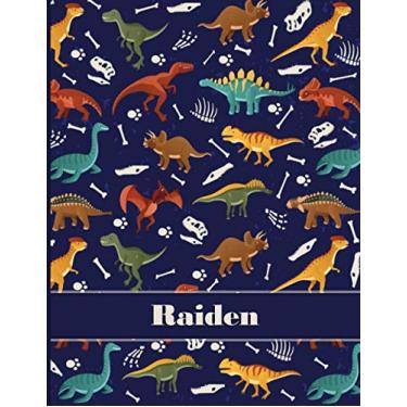 Imagem de Raiden: Personalized Name Composition Notebook For Kids, Dinosaur Journal , Wide Ruled Comp Book For Boys Grades K-2,Preschool, Kindergarten (8.5'' x 11'') 110 Pages