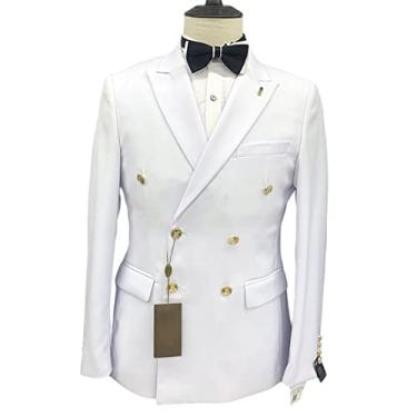 Imagem de Ternos masculinos, jaqueta casual slim fit 2 peças, blazer de casamento sólido trespassado, branco, GG (52/36)
