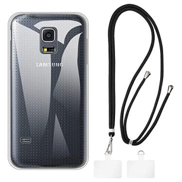 Imagem de Shantime Capa para Samsung Galaxy S5 Mini + cordões universais para celular, pescoço/alça macia de silicone TPU capa protetora para Samsung Galaxy S5 Mini (4,5 polegadas)