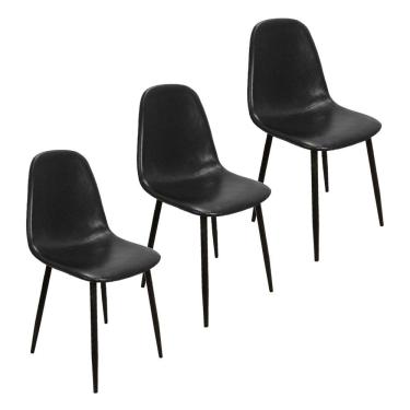 Imagem de Kit 3 Cadeiras Tânia Charla Estofada Pu Vintage Base Cor Preta - Preto