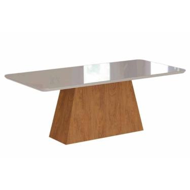 Imagem de Mesa De Sala Jantar Helena + Tampo Madeirado Vidro 210x100cm Savana C/ Off White - Cimol