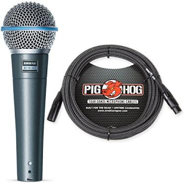Imagem de Shure Microfone vocal supercardioide Beta 58A e cabo de microfone de porco preto e branco, XLR de 6 metros - Pacote
