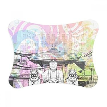 Imagem de Moldura de enigma de pedra de leão com ponto de referência de religião, ornamento de jogo de quebra-cabeça