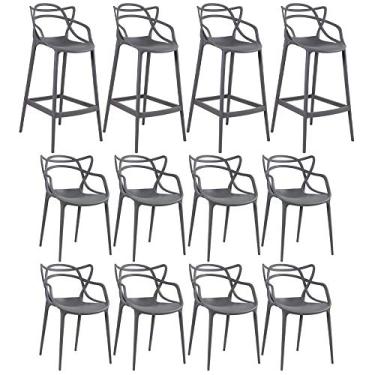 Imagem de Loft7, KIT - 8 x cadeiras + 4 x banquetas altas Masters Allegra - Cinza escuro