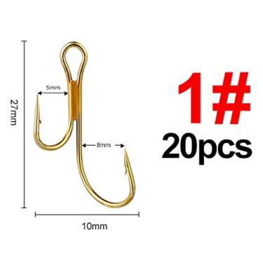 Imagem de Anzóis de pesca Gancho farpado dourado de aço de alto carbono, 20 peças, gancho duplo de pesca, 1#2#4#6#8#, pique, truta, poleiro, anzóis zander Acessórios de pesca (Color : A)