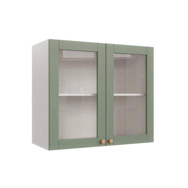 Imagem de Armário Aéreo 2 Portas 80cm com Porta de Vidro Arizona Cabecasa Madeiramadeira Branco/Menta