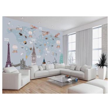 Imagem de Papel De Parede 3D Mapa Mundi Kids Avião Balão 3,5M Nmu94