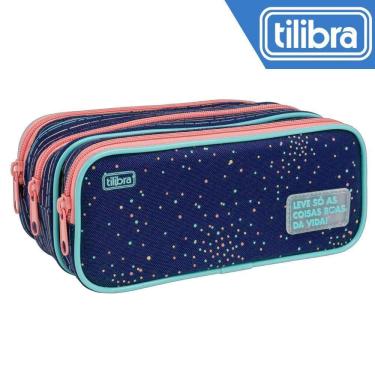 Imagem de Estojo Triplo Tilibra Escolar Juvenil Académie Dots Azul