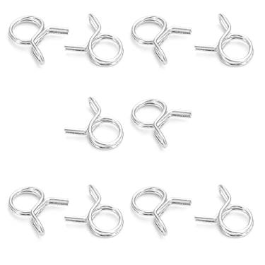 Imagem de Bettomshin 10 peças braçadeira de mangueira de mola de fio duplo 6 mm motocicleta ATV linha de combustível tubo de mangueira de silicone clipes de mola zinco tom prata