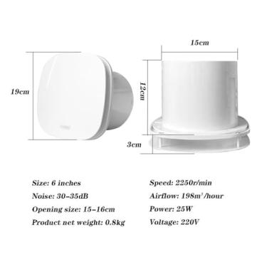 Imagem de Fã exausto Casa poderoso ventilador de ventilação cozinha janela do banheiro tipo parede toalete pequeno mudo exaustor ventilador Ventiladores de ventilação (Size : 6inch)