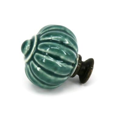 Imagem de 1pc diâmetro 34mm cerâmica abóbora armário de cozinha puxadores de gaveta guarda-roupa alças de porcelana quarto armário botões cômoda puxa, verde escuro