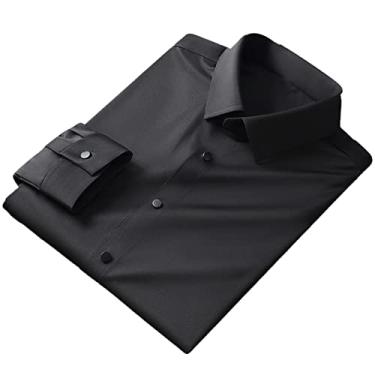 Imagem de Camisa Social Masculina, Blusa de Cor Pura Sem Lapela Vincada, Roupa de Casa Em Fibra de Poliéster (40)