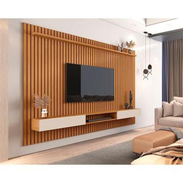 Imagem de Painel Para TV Até 85 Polegadas Ripado Verdadeiro Versátil 2.2x1.8 Com Nicho Nature/Off White - Giga Móveis