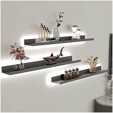 Imagem de Prateleiras flutuantes montadas na parede com luz LED embutida, prateleiras emissoras de luz montadas na parede de metal Prateleira de exibição criativa para barra de entrada Bancada da sala