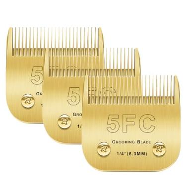 Imagem de Lâminas de substituição para cães com 5 lâminas compatíveis com Andis/Oster A5/Wahl KM-10 Series Dog Clippers Lâminas de reposição, lâminas destacáveis para cães (ouro 5FC/3 peças)