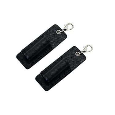 Imagem de Suporte de crachá de escritório – Carteira de couro genuíno Boshiho com cordão elástico e estilo vertical, Pen Holder Black 1, 2.6 x 1.0 x 0.6inch