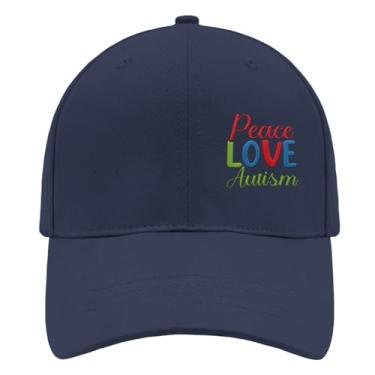 Imagem de Boné de beisebol Peace Love Autism Trucker Hat para adolescentes retrô bordado snapback, Azul marino, Tamanho Único