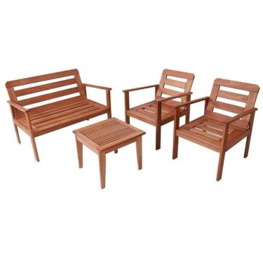 Imagem de Conjunto para Jardim com 1 Sofá 2 Poltronas 1 Mesa de Centro Madeira Maciça Cairo sem Almofadinha Madeira