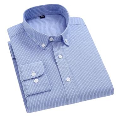 Imagem de Camisas masculinas listradas de algodão manga comprida não passar a ferro camisa casual negócios escritório colarinho botão lazer outono, H-h-2109, 3G