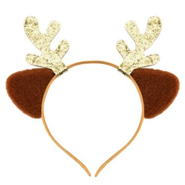 Imagem de Faixa de cabelo de rena de Natal para meninas, chifres de veado marrom e orelhas de alce, para festa de Natal, fantasia de cosplay de cervo para mulheres, acessórios de cabelo de Natal
