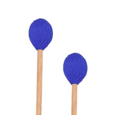 Imagem de Blue Marimba Mallets Teclado de cabeça de fio duro médio com alças de bordo para tocar marimba de percussão, pacote com 2