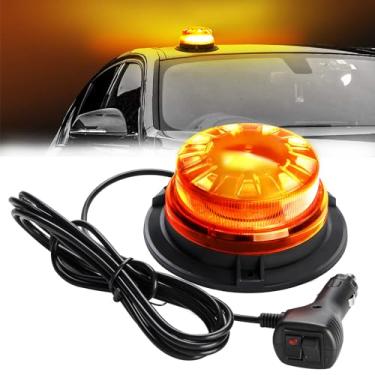 Imagem de NHHEO Lâmpada superior de carro redonda de 24 LEDs, luz azul piscante de emergência, 8 padrões piscantes superbrilhantes, à prova d'água com base magnética, luz de aviso de polícia, adequada para