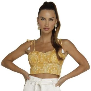 Imagem de Blusa Cropped Onça Preta Amarracao V23 Amarelo Feminino-Feminino