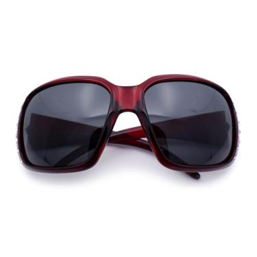 Imagem de SA106 Óculos de sol femininos com lentes polarizadas e strass grandes, brilhantes, Burgundy Black, One Size