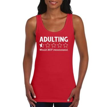 Imagem de Camiseta regata feminina Adulting Would Not recommend Funny Adult Life is Hard Review Humor Parenting 18th Birthday Gen X, Vermelho, G