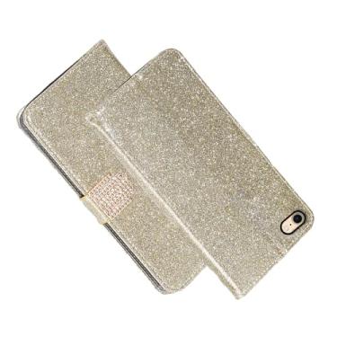 Imagem de shingtomua Capa para iPhone SE 3/2 (edição 2022/2020), iPhone 7/8 com glitter, suporte para cartão, capa dobrável magnética de couro macio para iPhone 7/8 de 4,7 polegadas (dourada)