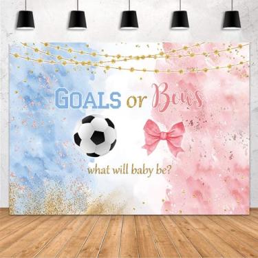 Imagem de MEHOFOND 2,4 x 1,8 m futebol revelar pano de fundo gols ou arcos decoração de festa de chá de bebê banner menino ou menina rosa ou azul aquarela revelação de gênero fotografia fundo adereços de cabine