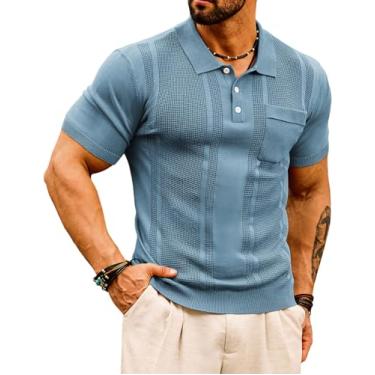 Imagem de GRACE KARIN Camisas polo masculinas de malha manga curta textura leve camisas de golfe suéter, Cinza e azul, XXG