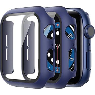 Imagem de Kit 2 Capas Premium Bumper Vidro temperado fosca compatível com Apple Watch Series 9 8 7 41mm/45mm/ ultra 49mm (45MM, Azul escuro)