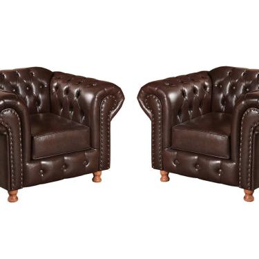 Imagem de Conjunto 2 Poltronas Luis XV Chesterfield Vintage Molas Ensacadas Café