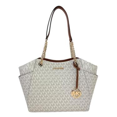 Imagem de Michael Kors Bolsa de ombro grande com logotipo da marca Jet Set, Baunilha, Bolsa