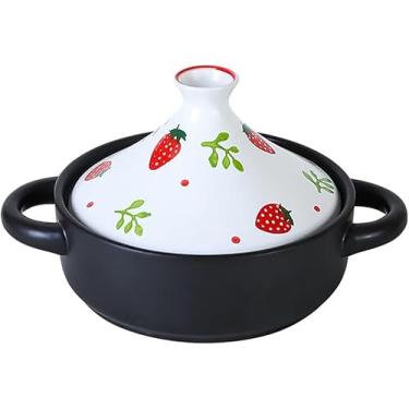 Imagem de Panela de barro para cozinhar panela de guisado de terracota panela de argila com tampa, panela de sopa de cerâmica caçarola pote de leite tagine pote, 1.5l tagine pote