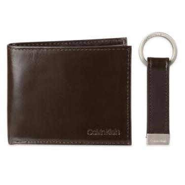 Imagem de Calvin Klein Conjuntos de carteira masculina - capas de cartão minimalistas, carteiras duplas, Marrom - Dobrável, tamanho nico