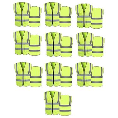 Imagem de Colete Sinalizador Faixa Refletivo Kit 10 Unidades Fiscalizaçao Epi Blusao Fluorescente Obra