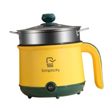 Imagem de Ioensy Mini panela elétrica quente ramen, adaptador americano, plugue com vaporizador elétrico ajustável, mini panela de macarrão para ovos, amarelo