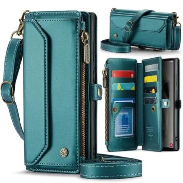 Imagem de Capa de telefone tipo carteira com zíper crossbody para Samsung Galaxy Note 20 Ultra 10 Plus S24 S23 S22 S21 S20 FE S10 capa de couro com cordão, verde, para Samsung S23 FE