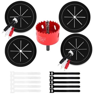 Imagem de Pacote com 4 ocultadores de cabos para TV montada na parede, 60 mm (orifício de 60 mm), kit de gerenciamento de cabos de parede, inclui 4 passagens pretas, 1 acessório de broca de serra e 10