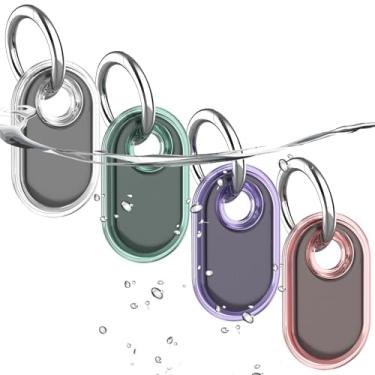 Imagem de Pacote com 4 unidades, à prova d'água, compatível com suporte para Samsung Galaxy SmartTag2, capa protetora TPU GPS Tracker para Samsung Tag 2 com chaveiro, capa inteligente antiarranhões (branco,