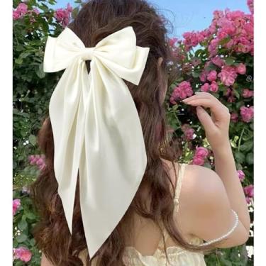 Imagem de Generic Grampos de cabelo grandes para mulheres | Laço de fita de seda bonito e elegante com presilhas de cabelo de borla para mulheres e meninas, cabelo longo que as mulheres devem ter (bege | 1