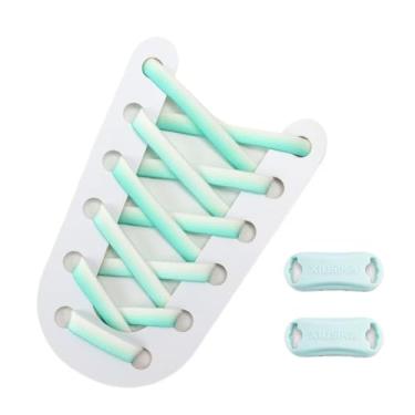 Imagem de Fashion white Matching colors Elastic shoelaces men and women 8MM wide flat Quick shoelaces sneakers No tie Shoe laces(White green)